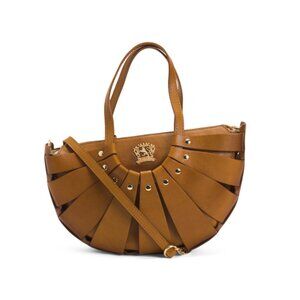PRATESI Brown Made In Italy Leather Crescent Moon Satchel